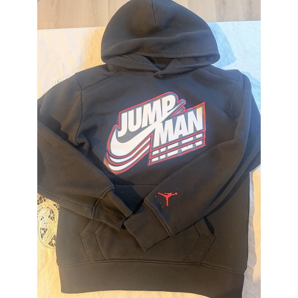 Jump Man Jordan Youth Hoodie Size 10 Black Red Pullover Sweatshirt